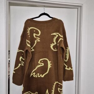 NWT Easel Brown and Neon Yellow Dinosaur Sweaterdress